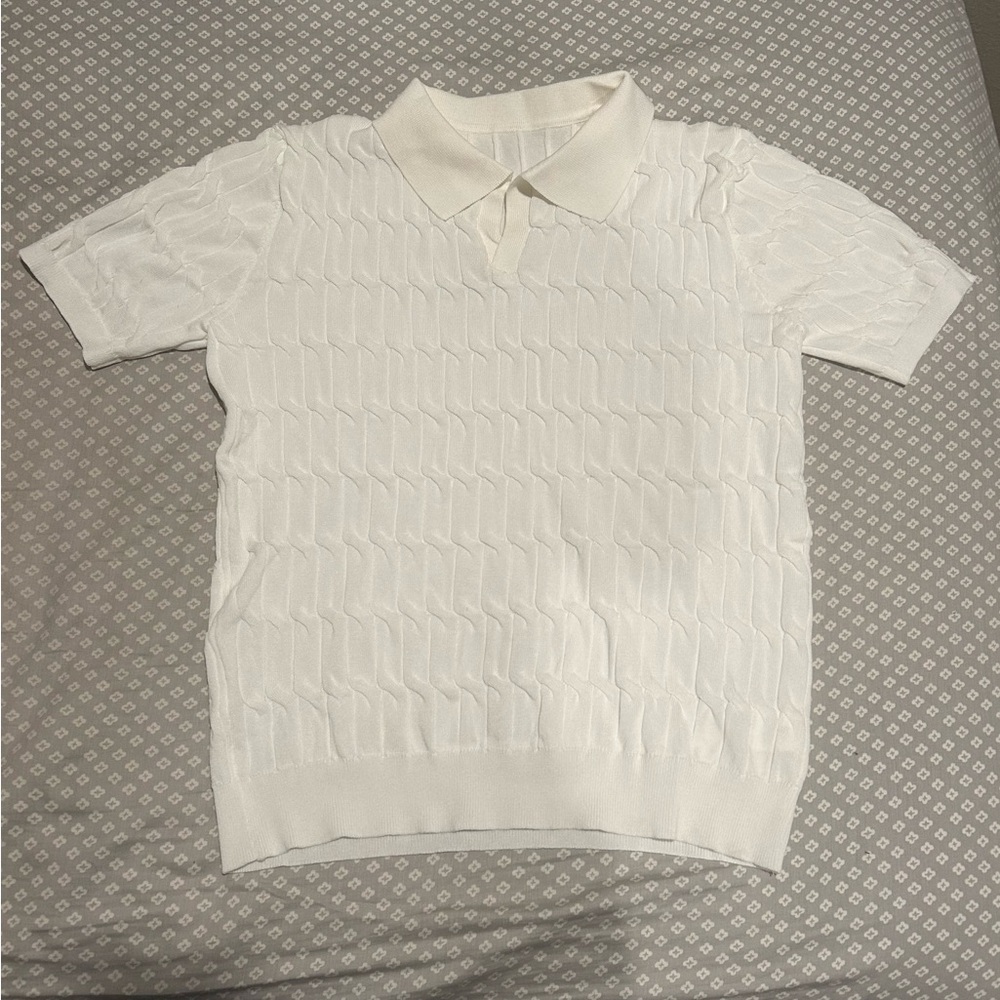 White Short Sleeve Knit Polo Shirt